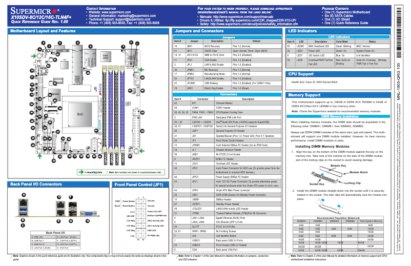 Page n°1 - Guide de démarrage rapide Supermicro X10SDV-12C-TLN4F+