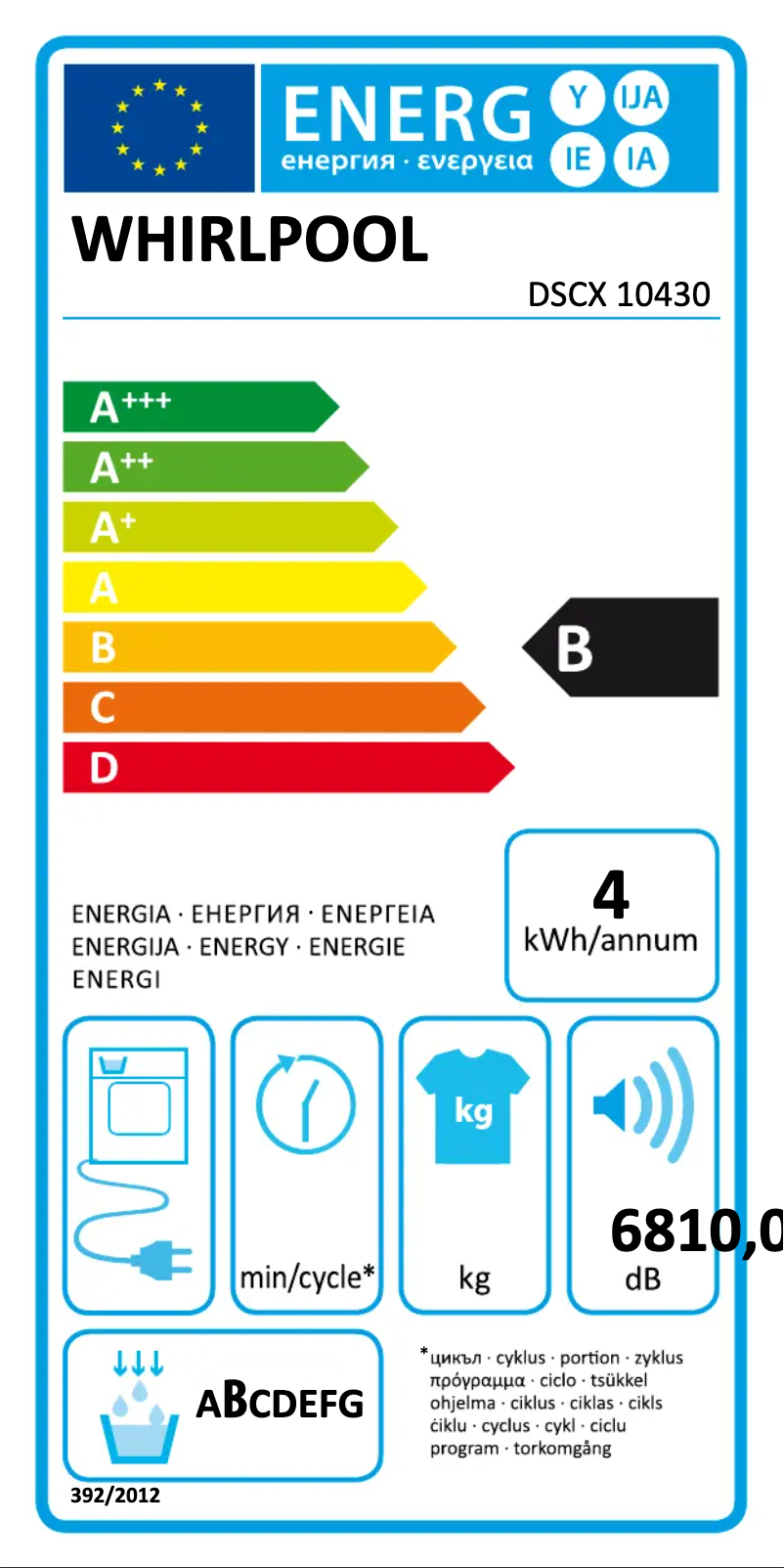 Page n°1 - Label énergétique Whirlpool DSCX 10430
