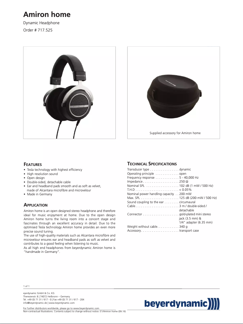 Page n°1 - Manuel utilisateur Beyerdynamic Amiron home