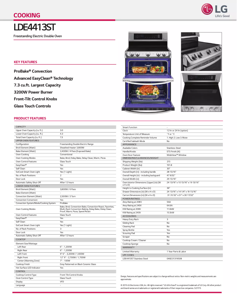 Page n°1 - Fiche technique LG LDE4413ST