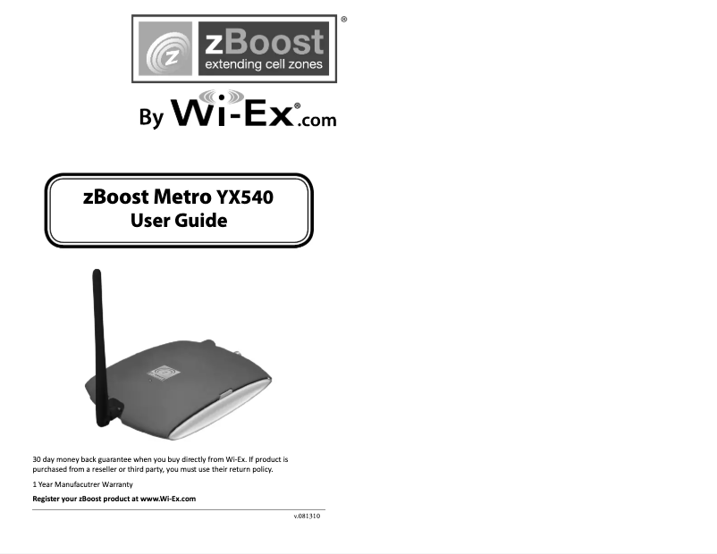 Page 1 de la notice Manuel utilisateur zBoost Metro YX540