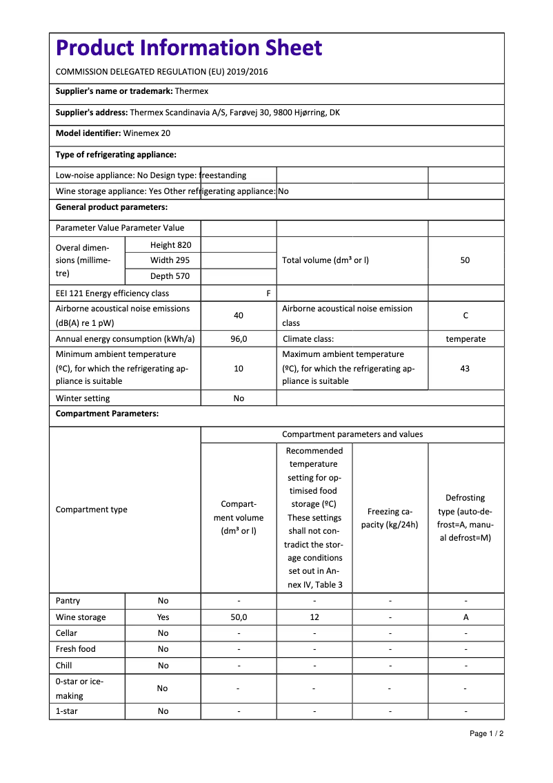 Image de la première page du manuel de l'appareil Winemex 20