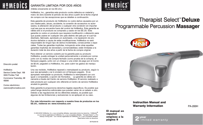 Page n°1 - Manuel utilisateur Homedics PA-200H