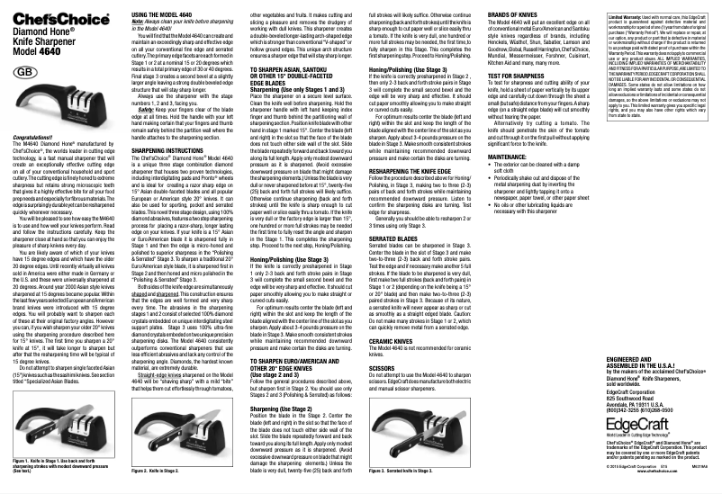 Imagen de la primera página del manual del dispositivo Diamond Hone 4640