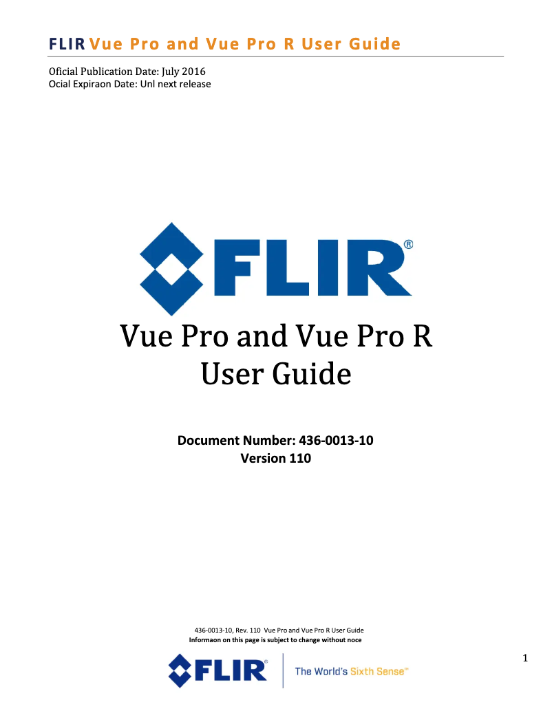 Page 1 de la notice Manuel utilisateur FLIR Vue Pro R
