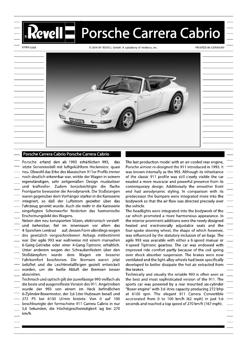 Page n°1 - Manuel utilisateur Revell Porsche Carrera Cabrio