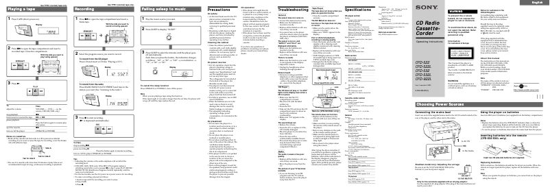 Page n°1 - Manuel utilisateur Sony CFD-S32
