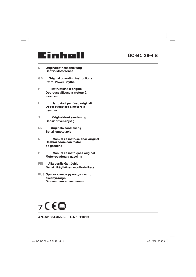 Page n°1 - Manuel utilisateur Einhell GC-BC 36-4 S