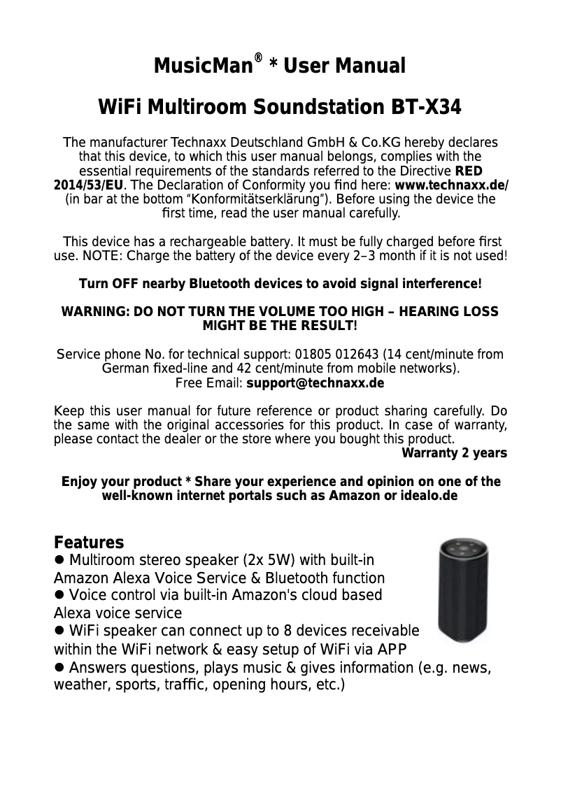 Image de la première page du manuel de l'appareil BT-X34