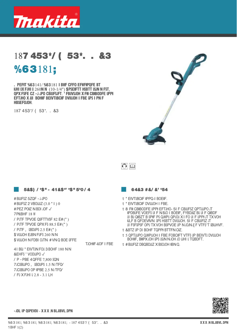 Page 1 de la notice Fiche technique Makita DUR181Z