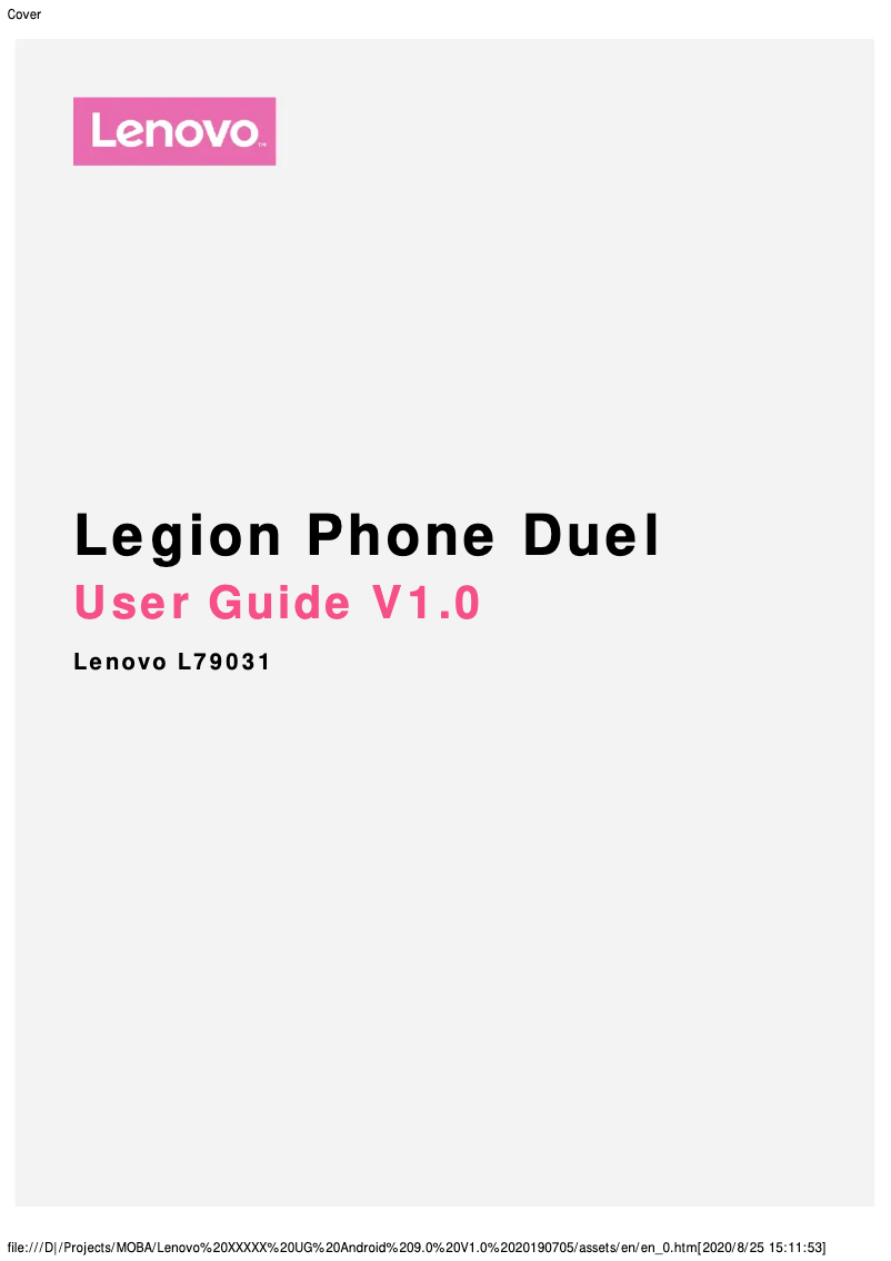Page 1 de la notice Manuel utilisateur Lenovo Legion Phone Duel