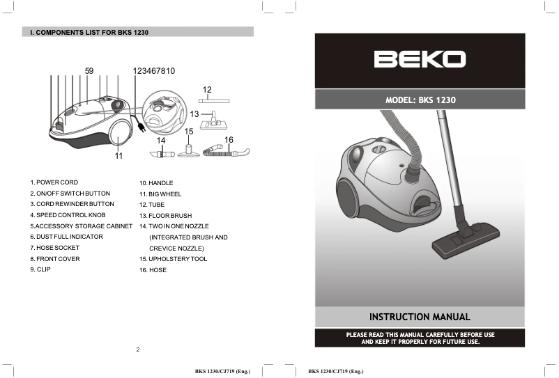 Page 1 de la notice Manuel utilisateur Beko BKS 1230