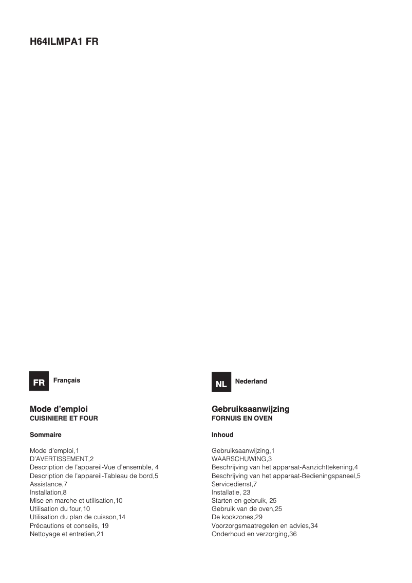 Image de la première page du manuel de l'appareil H64ILMPA1 (W) FR