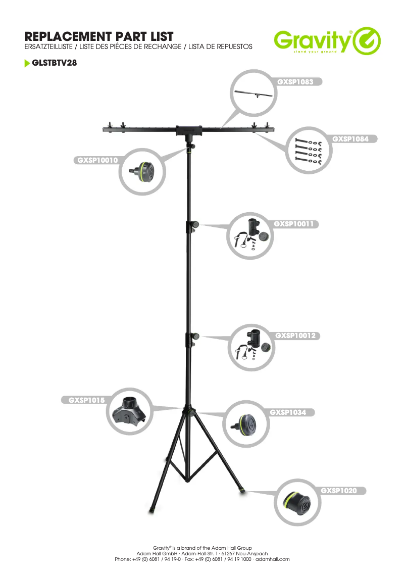 Page 1 de la notice Fiche technique Gravity GLSTBTV28