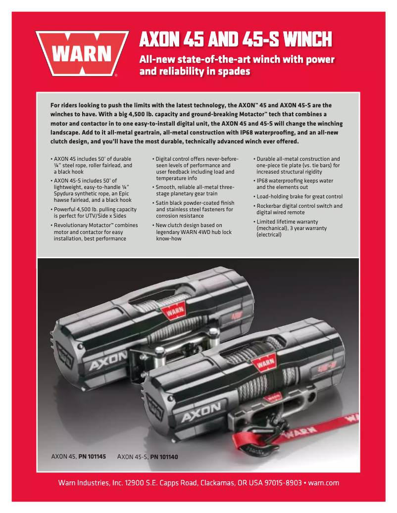 Page n°1 - Manuel utilisateur WARN AXON 45-S