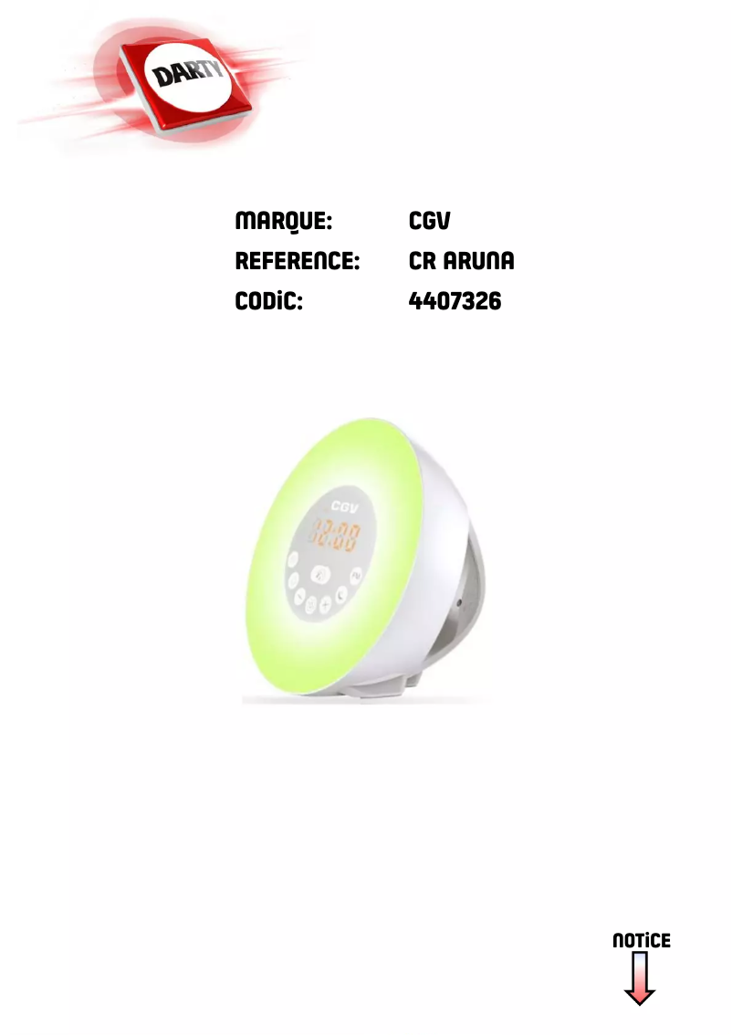 Page 1 de la notice Manuel utilisateur CGV CR Aruna