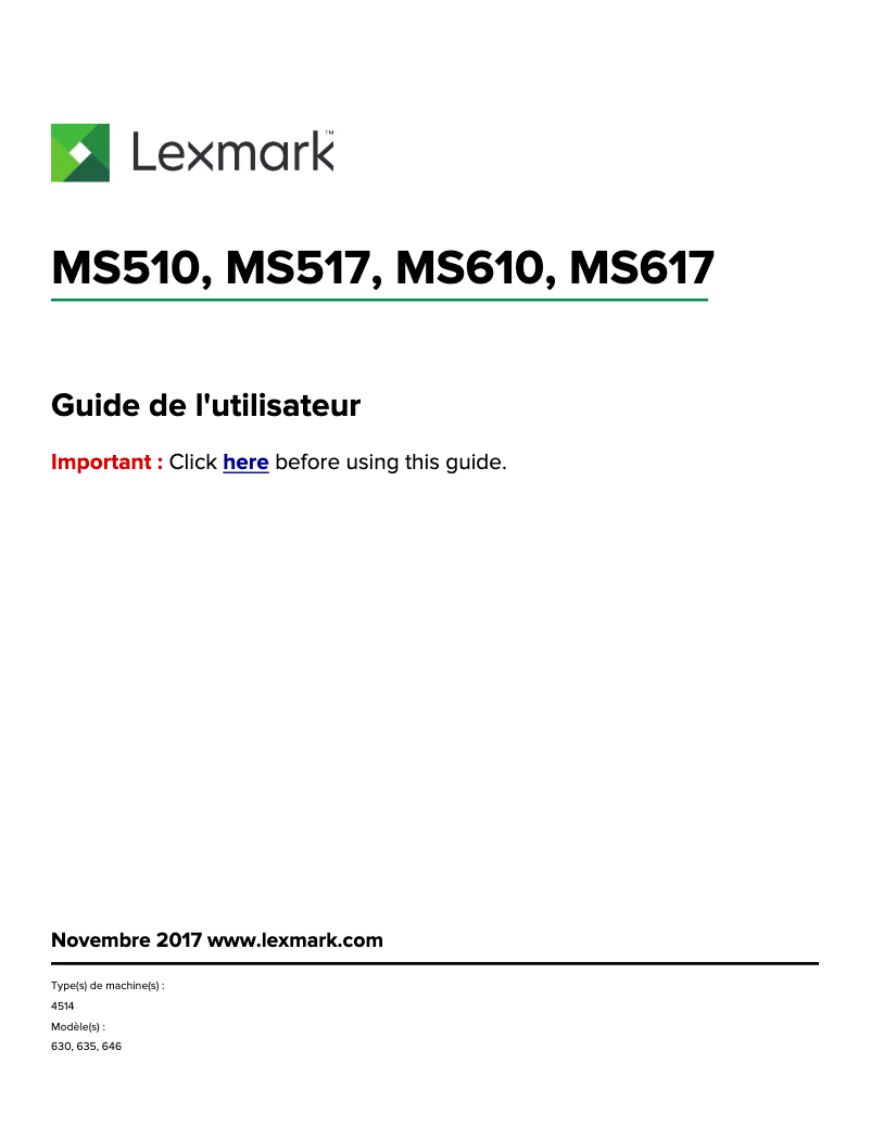 Page 1 de la notice Manuel utilisateur Lexmark MS510