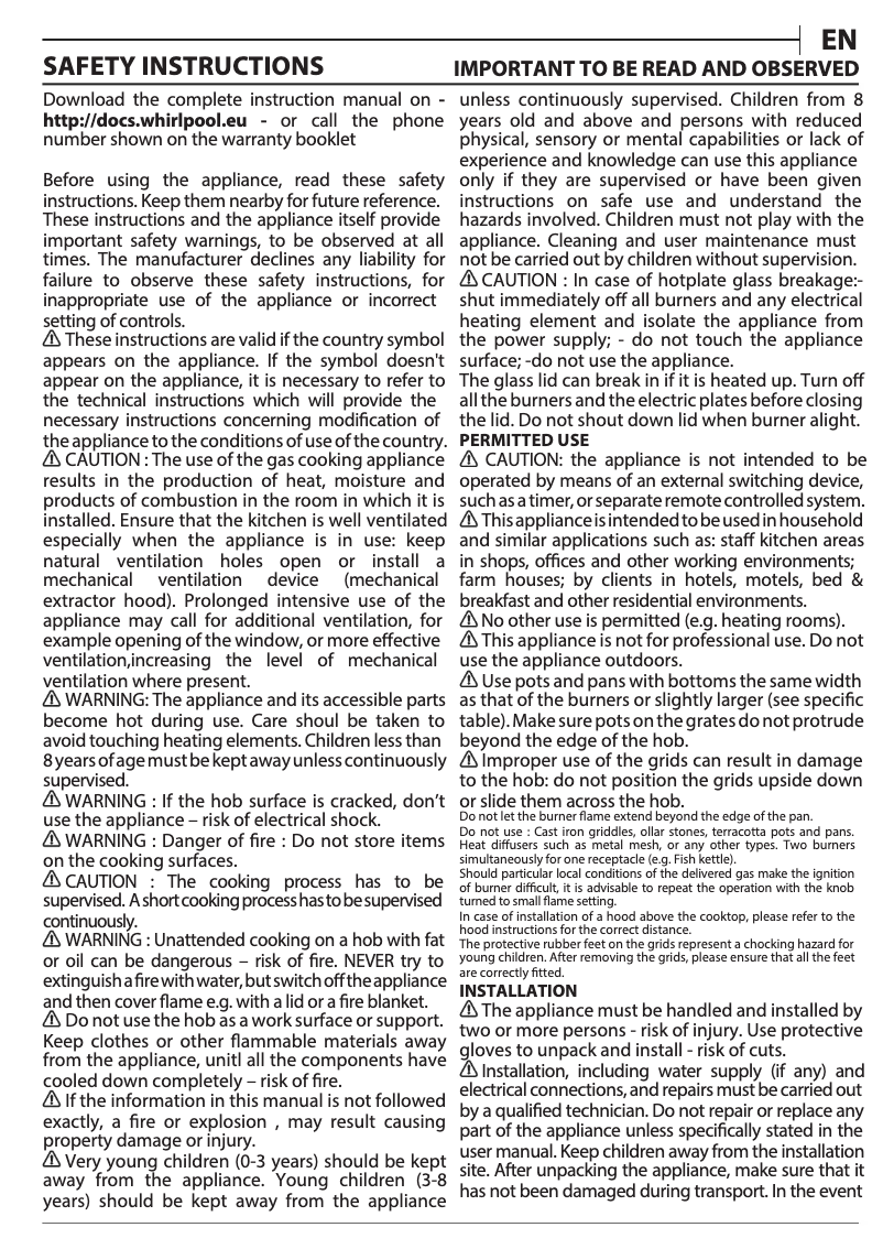 Page n°1 - Manuel utilisateur Whirlpool GMW 7522/IXL