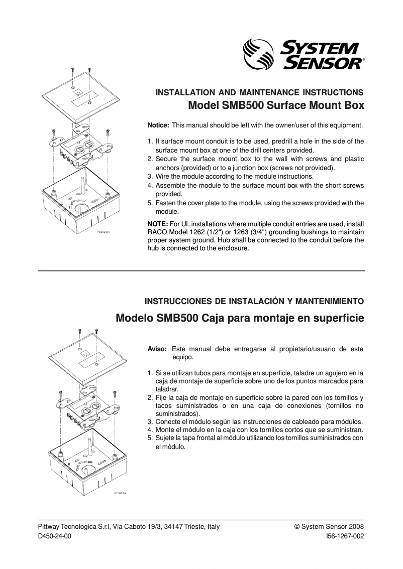 Page n°1 - Manuel utilisateur System Sensor SMB500