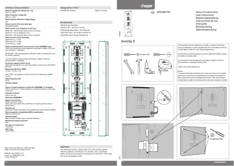 Page 1 de la notice Manuel utilisateur Hager JKD2884TM