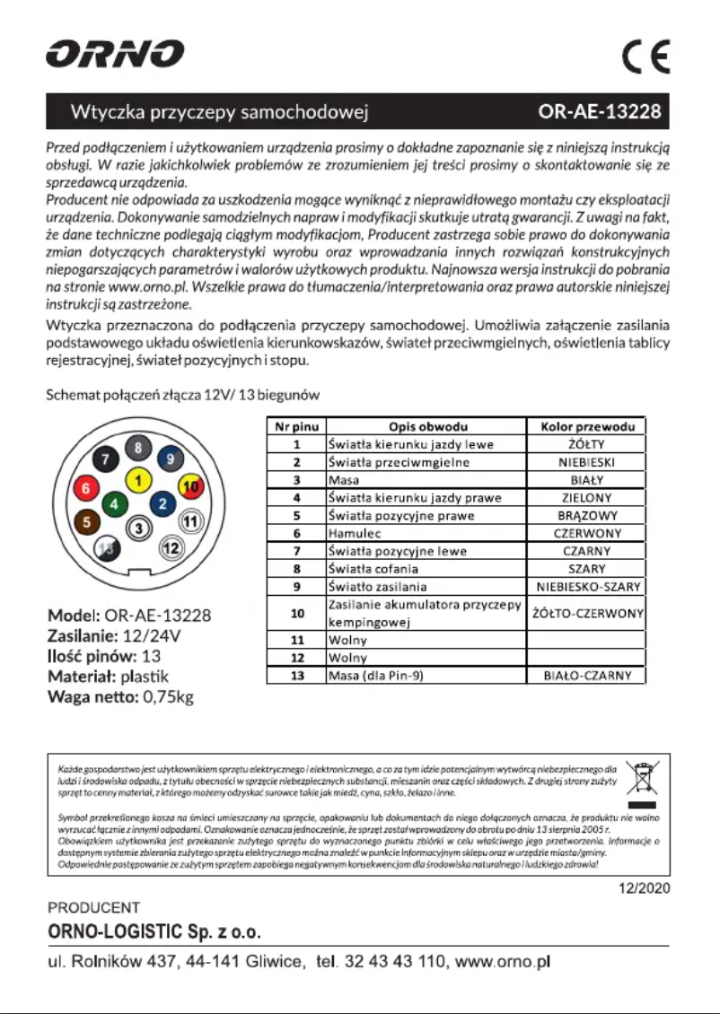 Image de la première page du manuel de l'appareil OR-AE-13228