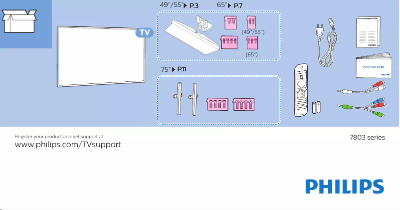 Page 1 de la notice Guide de démarrage rapide Philips 65PUS7803