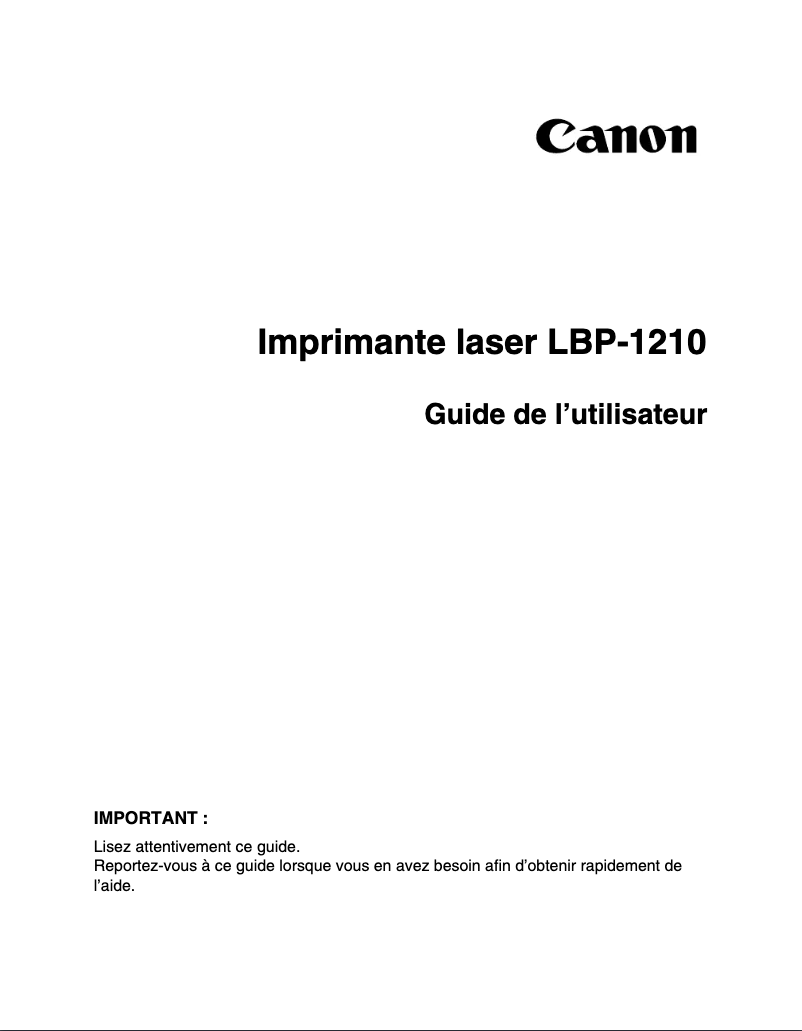 Page 1 de la notice Manuel utilisateur Canon LBP-1210