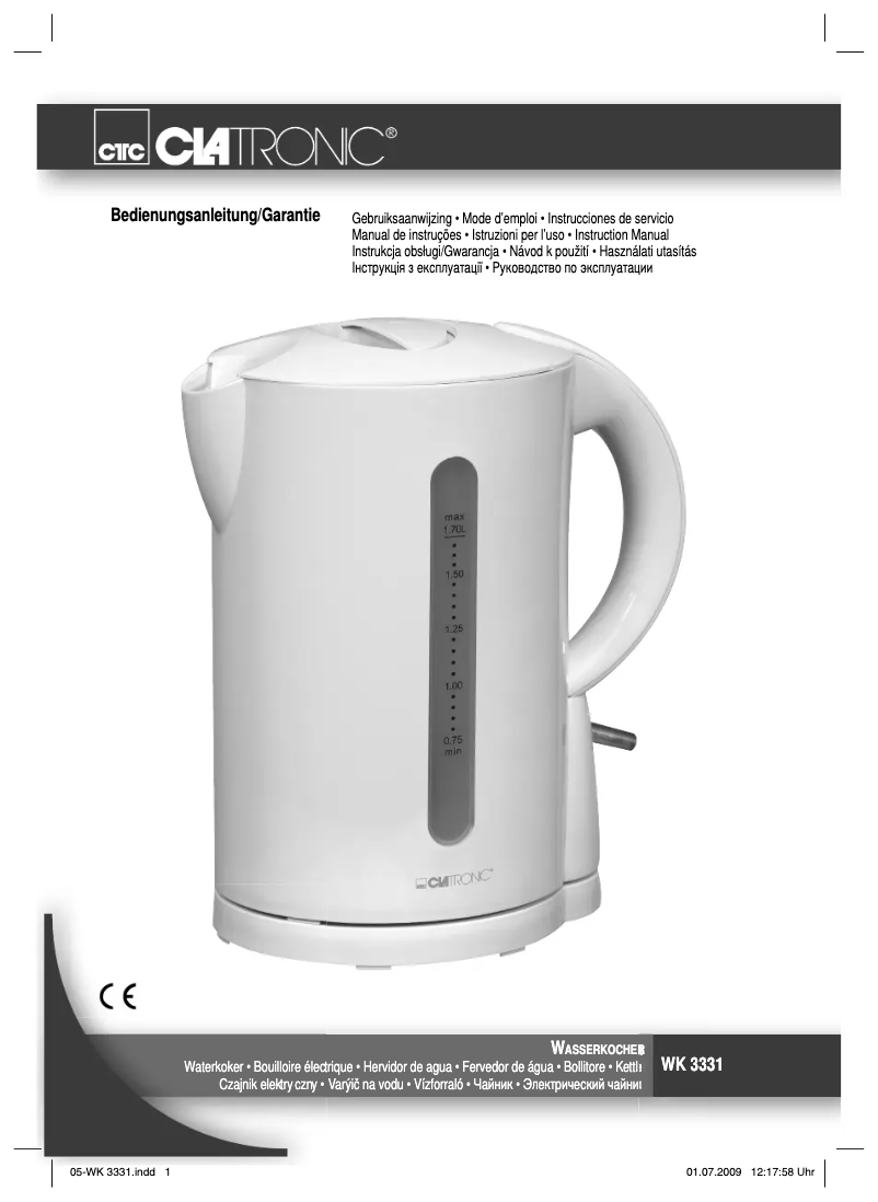 Page 1 de la notice Manuel utilisateur Clatronic WK 3331