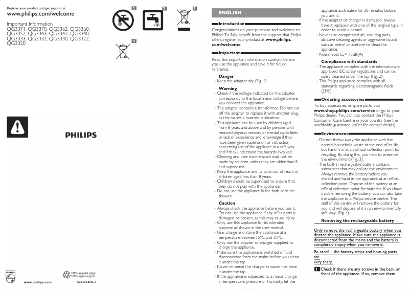 Image de la première page du manuel de l'appareil Multigroom QG3322