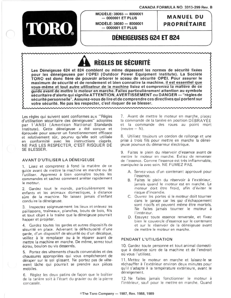 Page 1 de la notice Manuel utilisateur Toro 38080