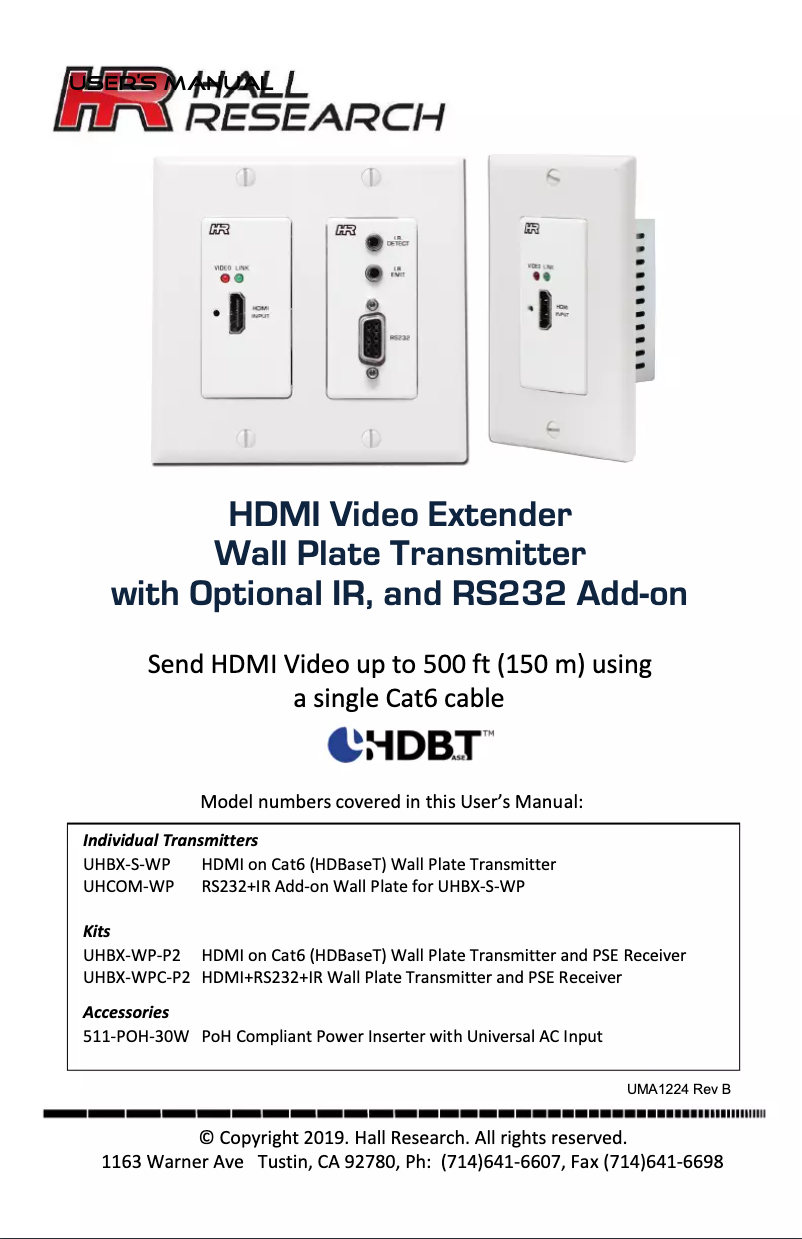 Page 1 de la notice Manuel utilisateur Hall Research 511-POH-17W