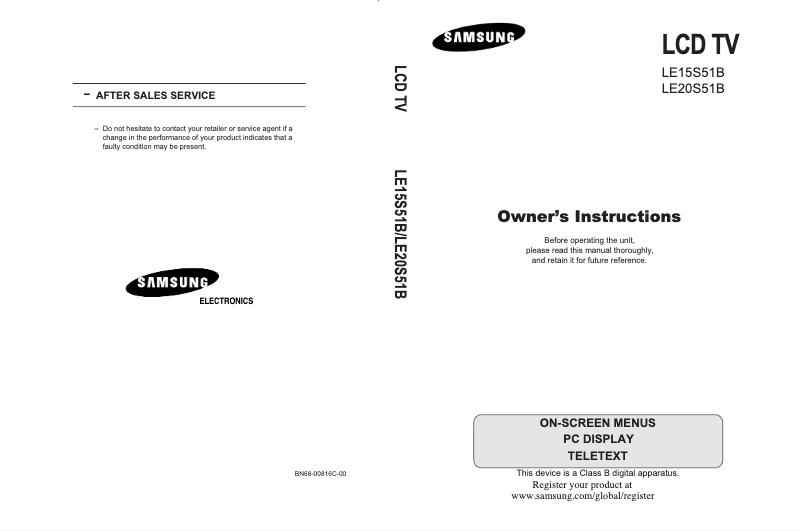 Page n°1 - Manuel utilisateur Samsung LE15S51B