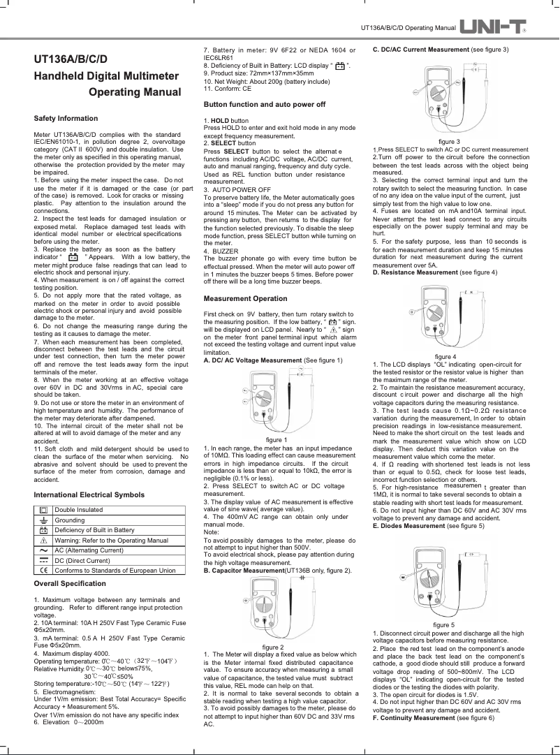 Page n°1 - Manuel utilisateur Uni-T UT136D