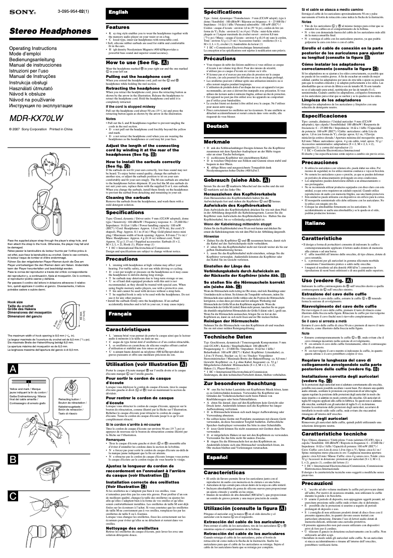 Page n°1 - Manuel utilisateur Sony MDR-KX70LWW