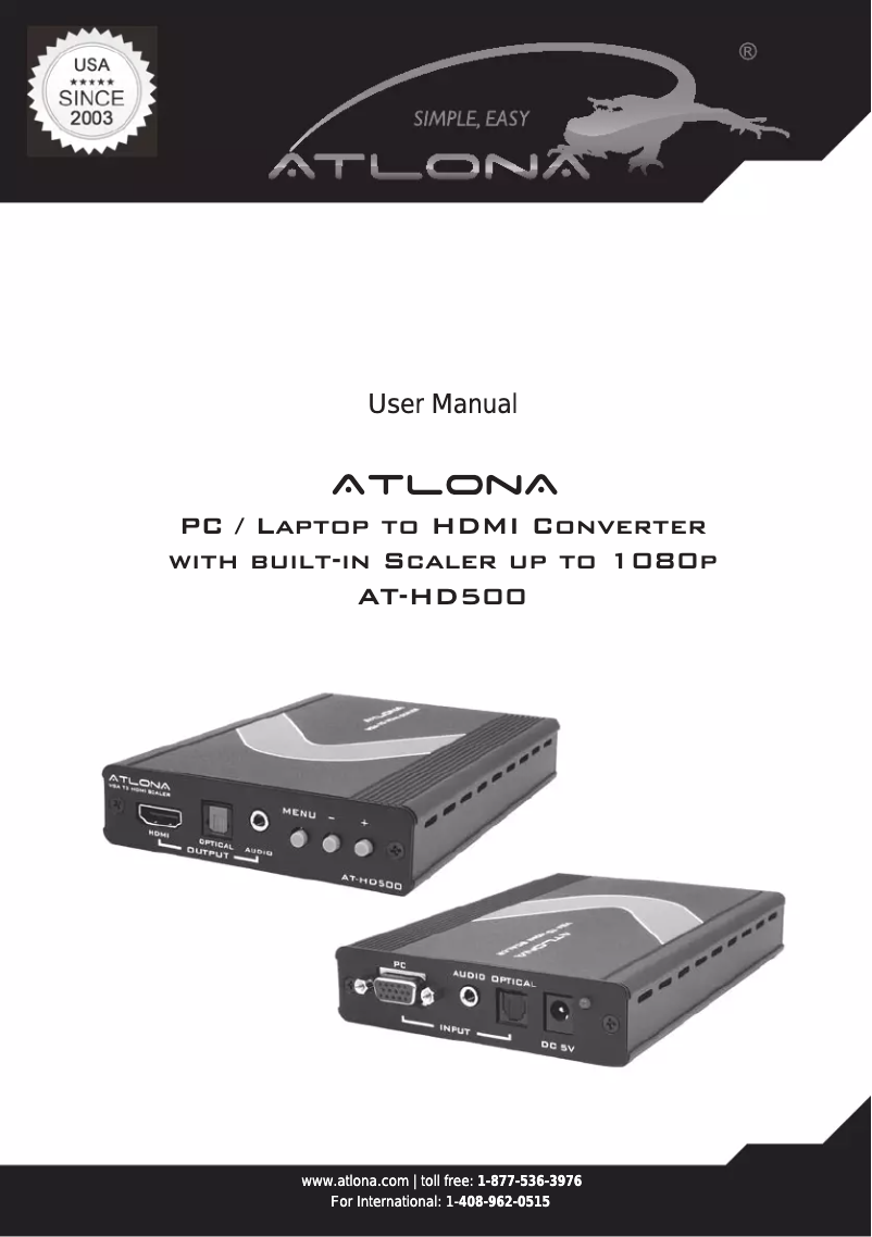 Image de la première page du manuel de l'appareil AT-HD500DVI