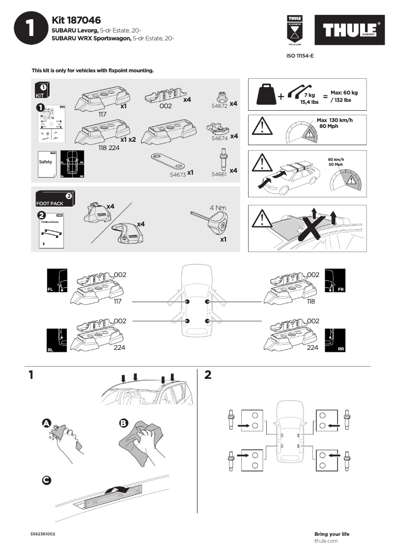 Page n°1 - Manuel utilisateur Thule Kit 187046
