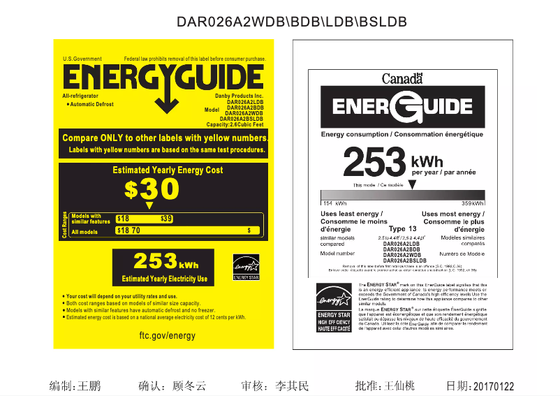 Página 1 del manual Etiqueta energética Danby DAR026A2LDB
