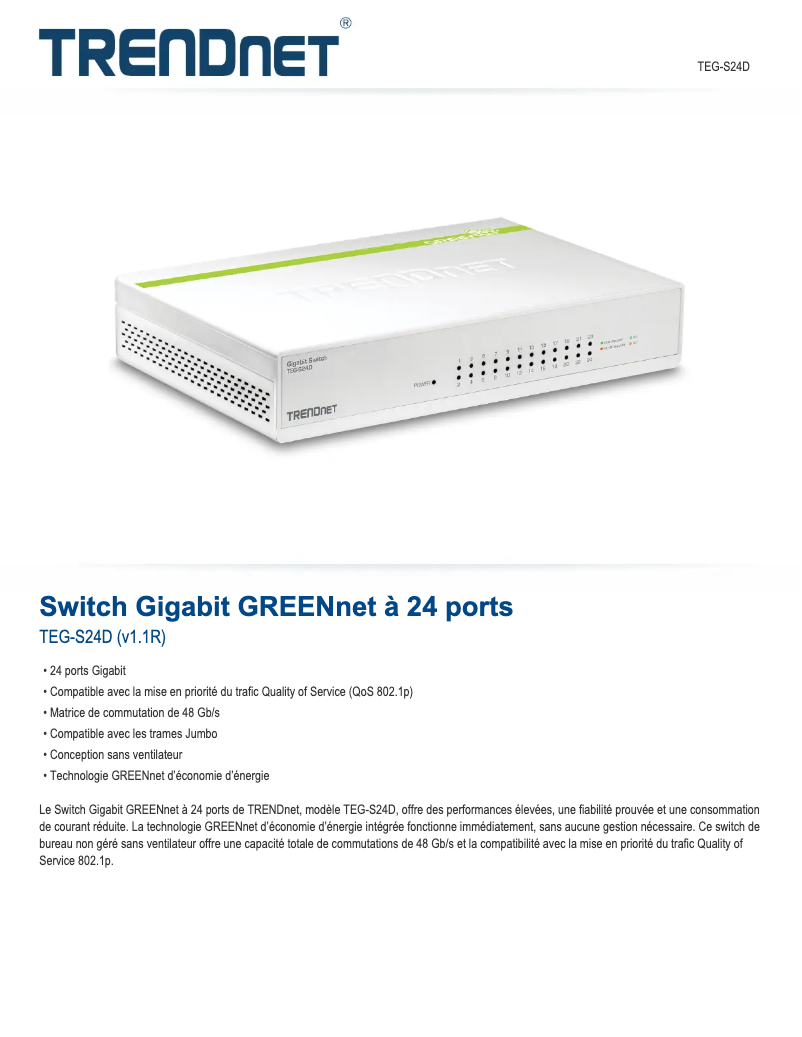 Page n°1 - Fiche technique TRENDnet TEG-S24D