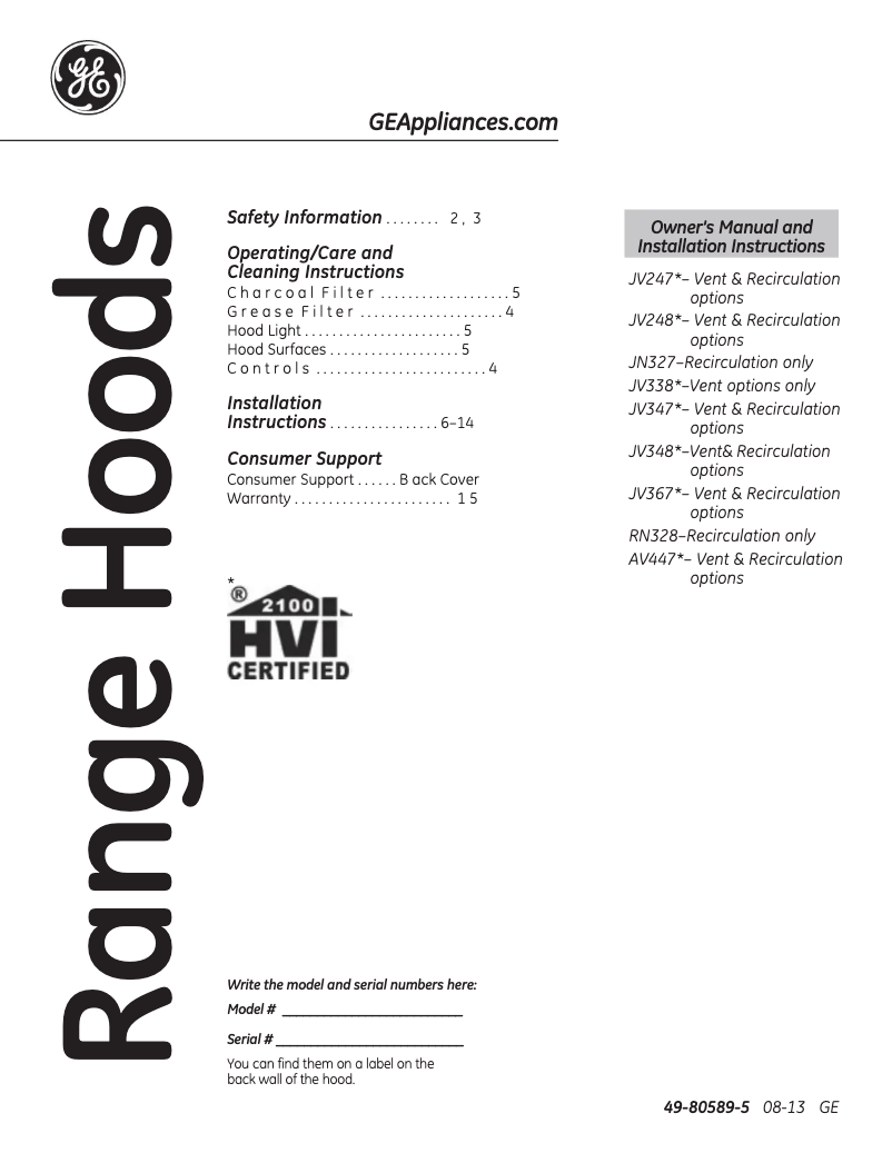 Imagen de la primera página del manual del dispositivo JV367HWW