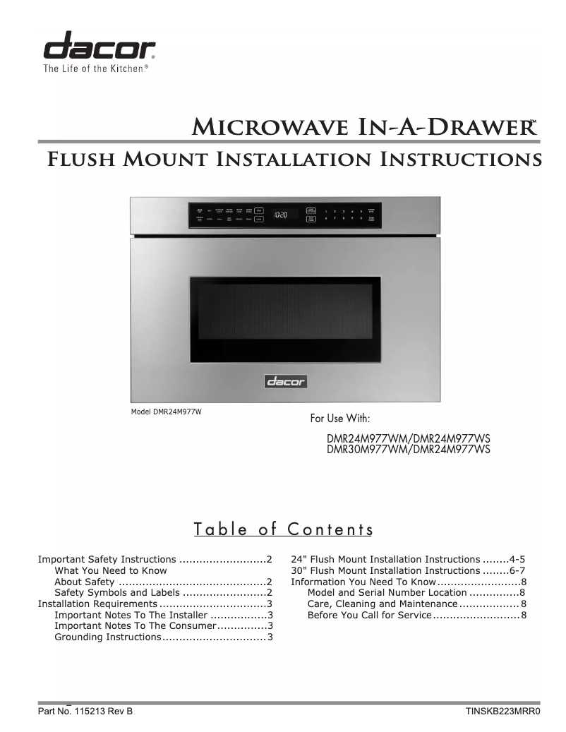 Page n°1 - Guide d'installation Dacor Modernist DMR30M977WM