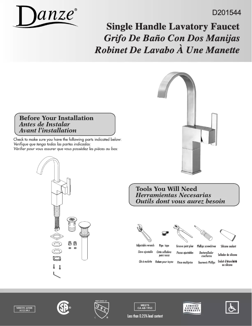 Page n°1 - Manuel utilisateur Danze D201544