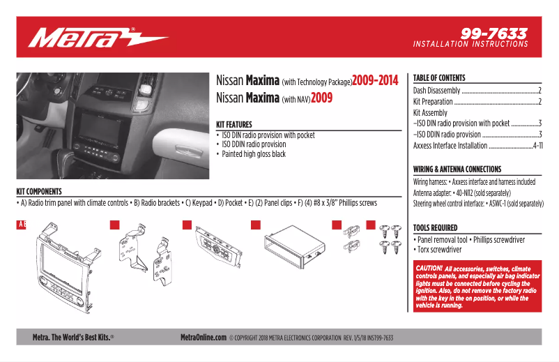 Page 1 de la notice Guide d'installation Metra 99-7633
