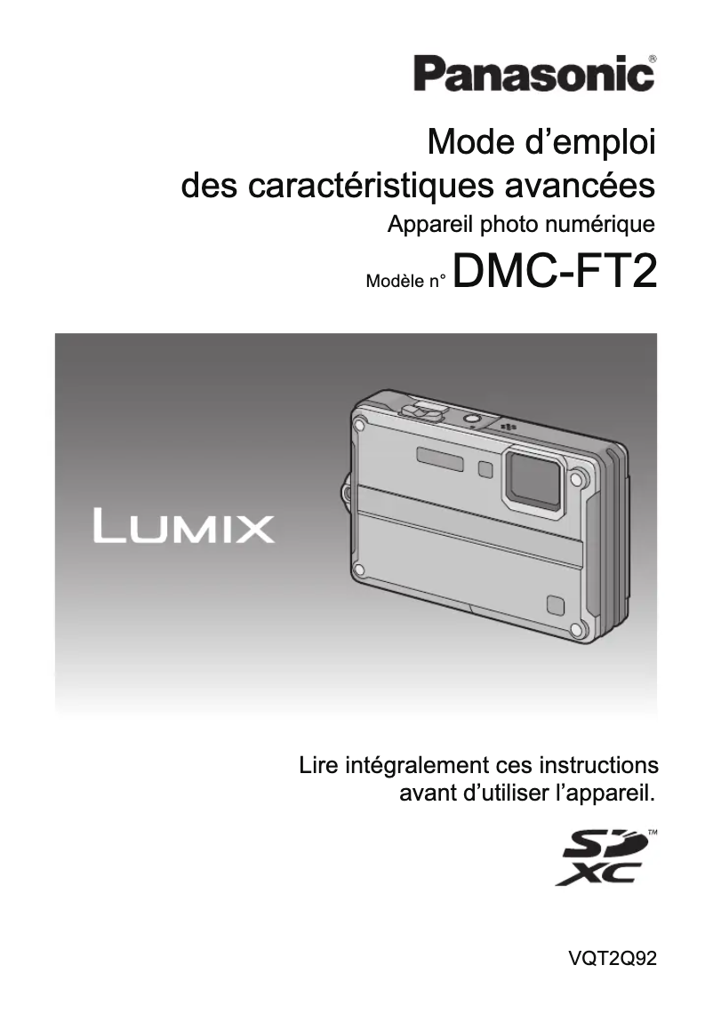 Page 1 de la notice Manuel utilisateur Panasonic Lumix DMC-FT2
