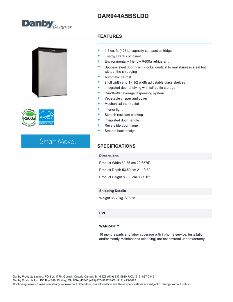 Page 1 de la notice Manuel utilisateur Danby DAR044A5