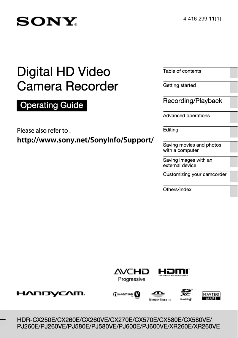 Page 1 de la notice Manuel utilisateur Sony HDR-CX270E