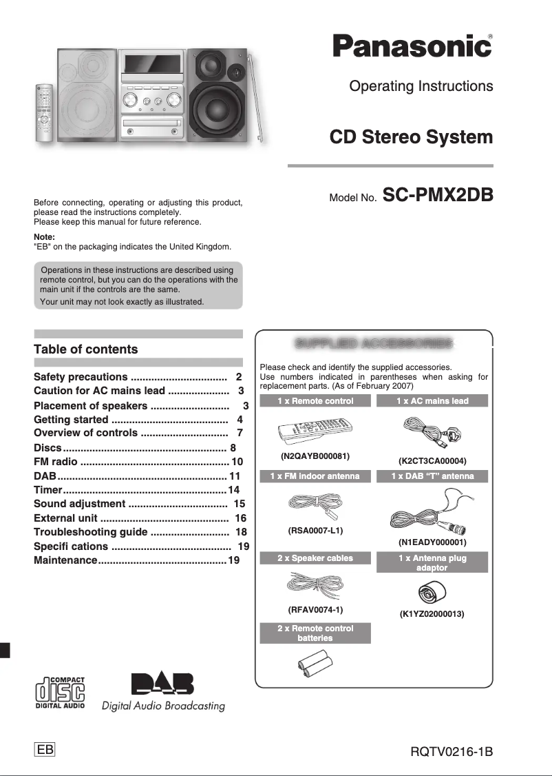 Page n°1 - Manuel utilisateur Panasonic SC-PMX2DB
