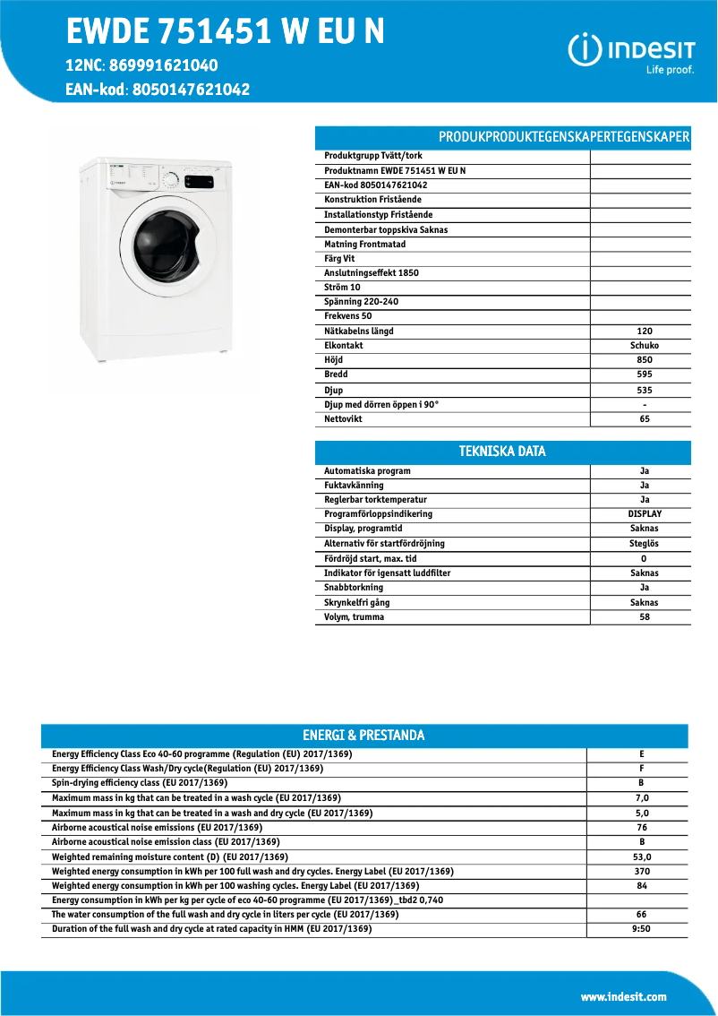 Imagen de la primera página del manual del dispositivo EWDE 751451 W EU N