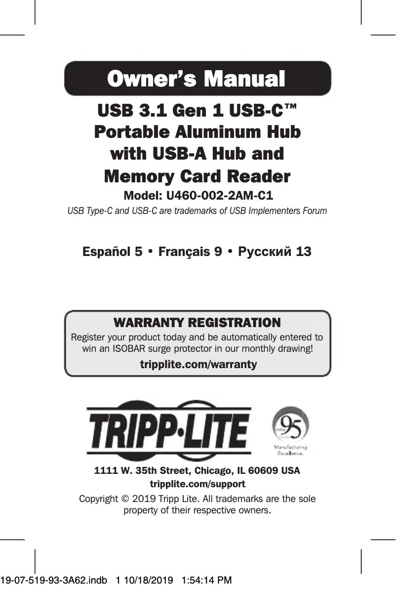 Page n°1 - Manuel utilisateur Tripp Lite U460-002-2AM-C1