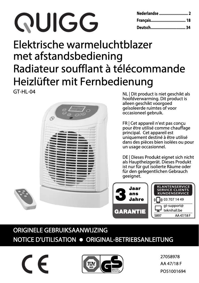 Page 1 de la notice Manuel utilisateur Quigg GT-HL-04