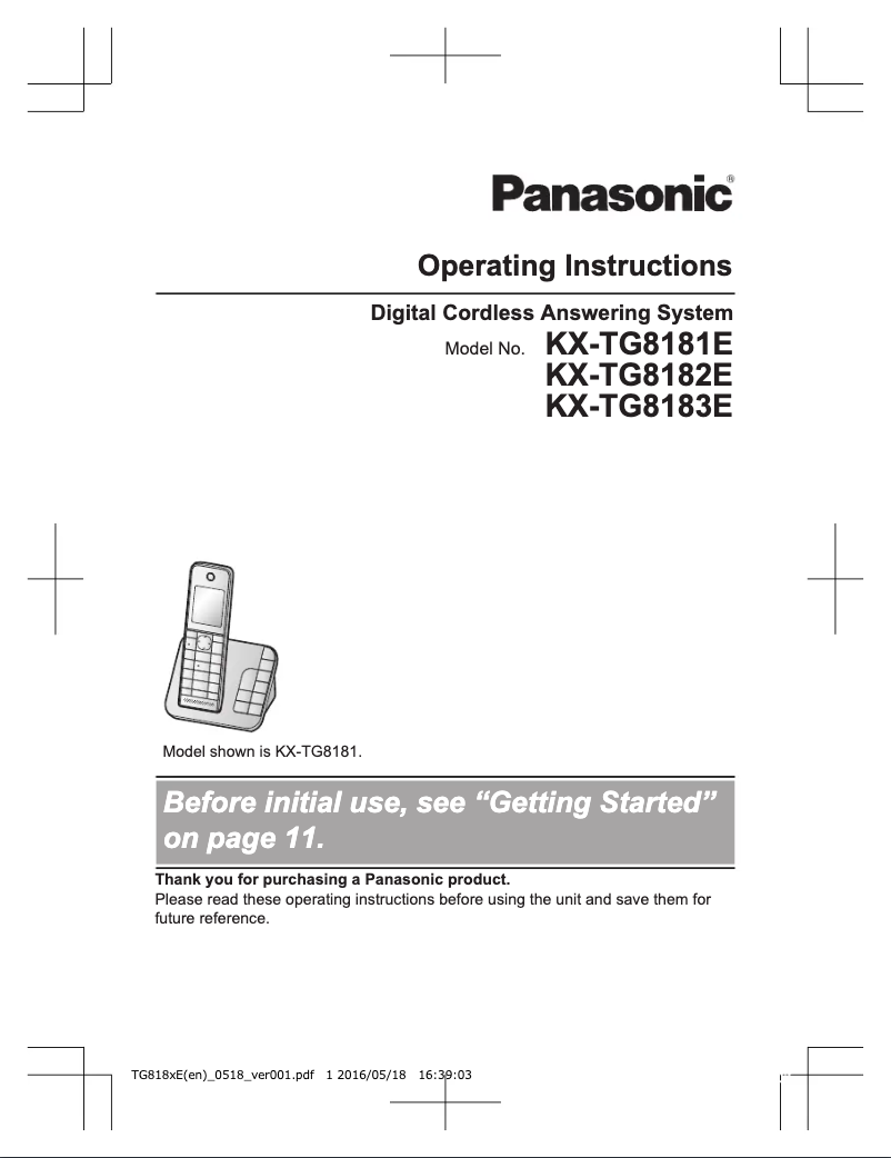 Page 1 de la notice Manuel utilisateur Panasonic KX-TG8182E